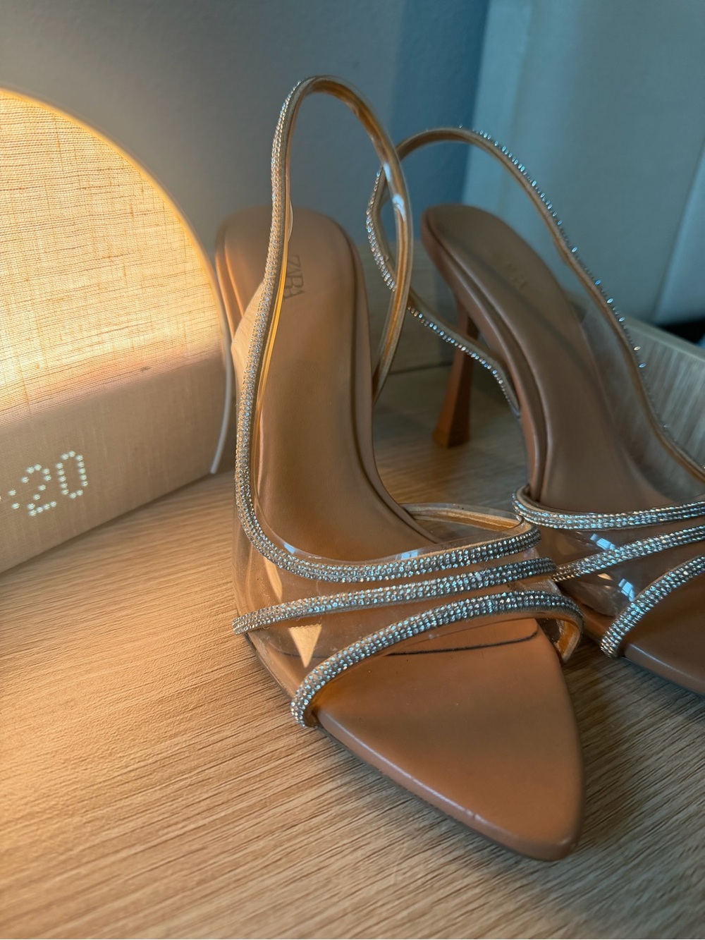 Zara Tan Rhinestone Strap Slingback Heels